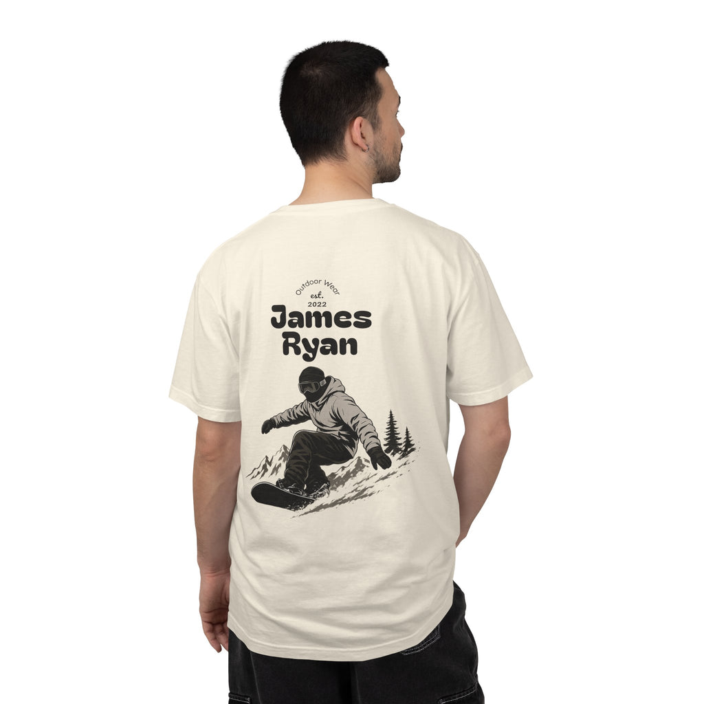 Snowboarder Personalized T-Shirt — 'James Ryan' Back Graphic