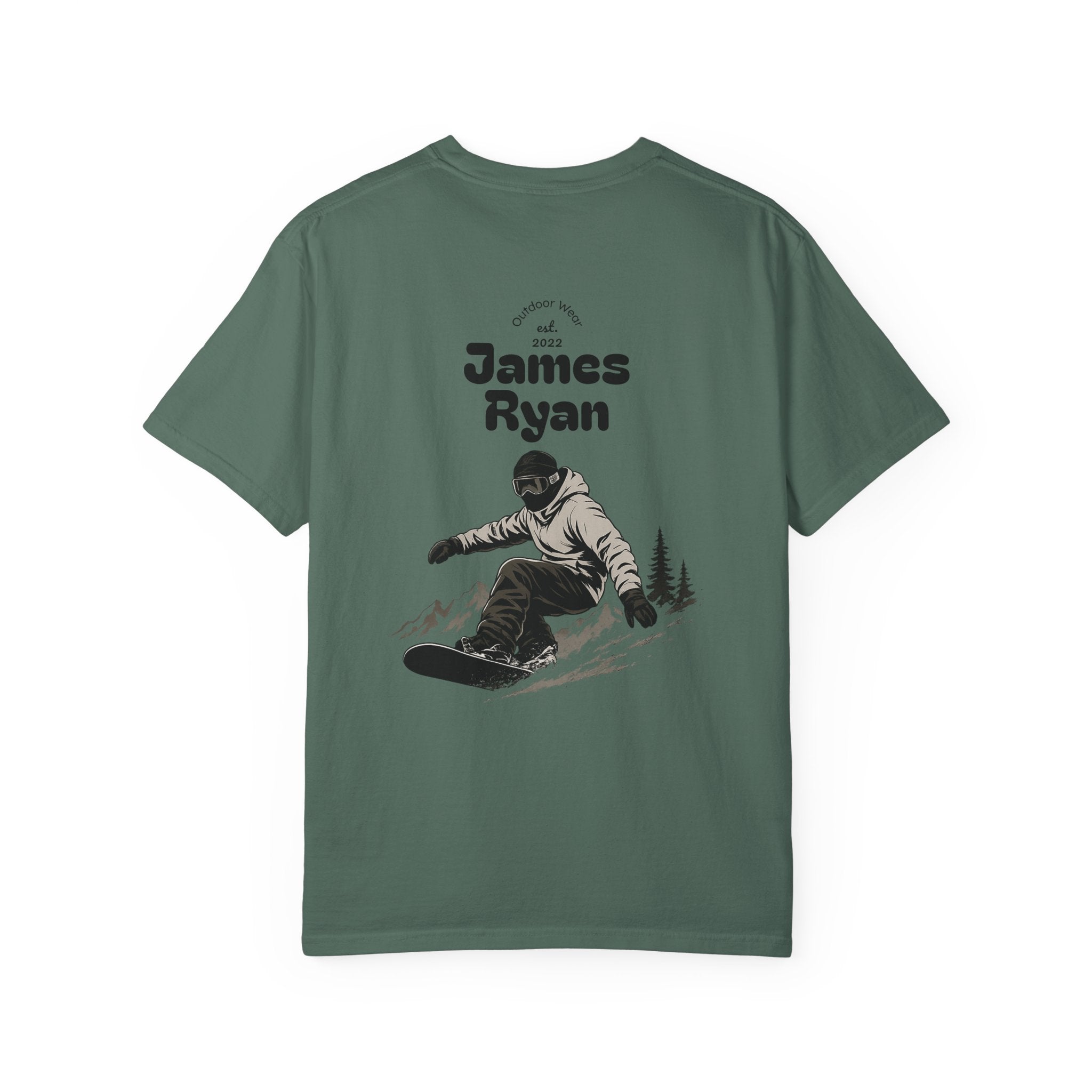Snowboarder Personalized T-Shirt — 'James Ryan' Back Graphic