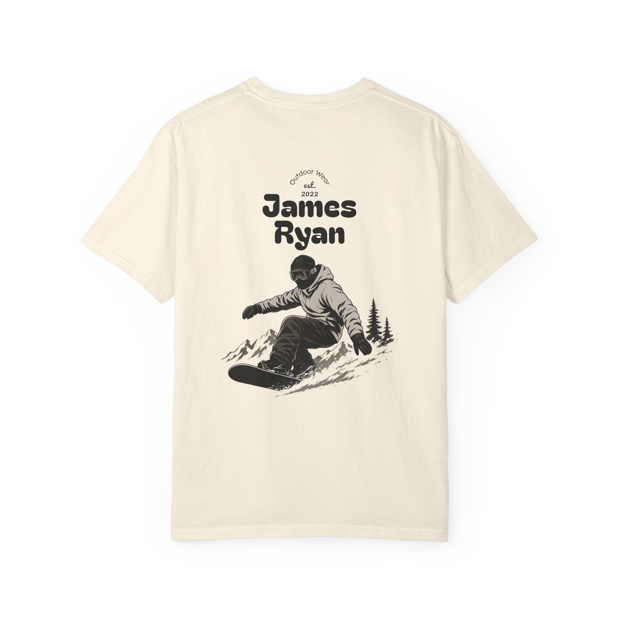 Snowboarder Personalized T-Shirt — 'James Ryan' Back Graphic
