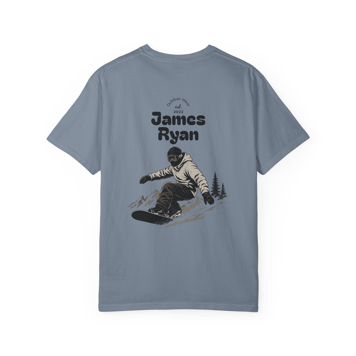 Snowboarder Personalized T-Shirt — 'James Ryan' Back Graphic