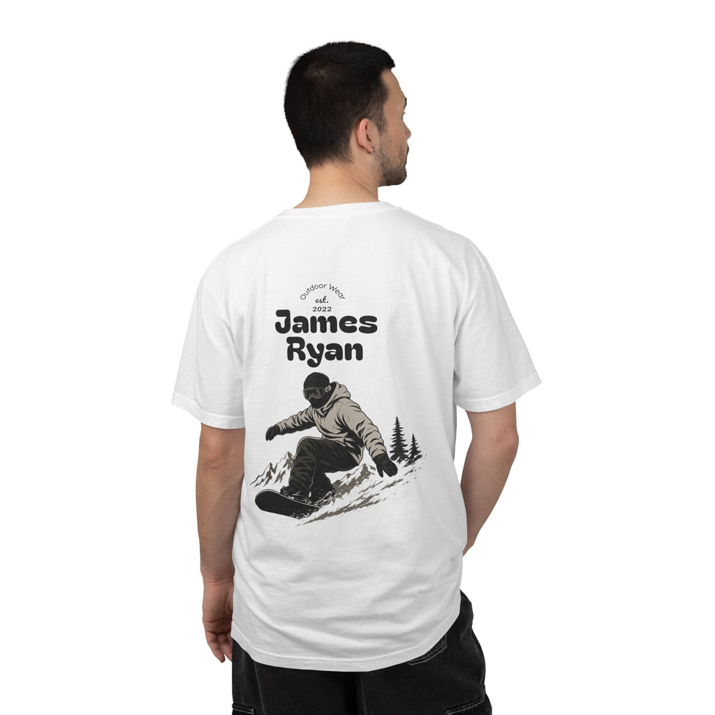 Snowboarder Personalized T-Shirt — 'James Ryan' Back Graphic