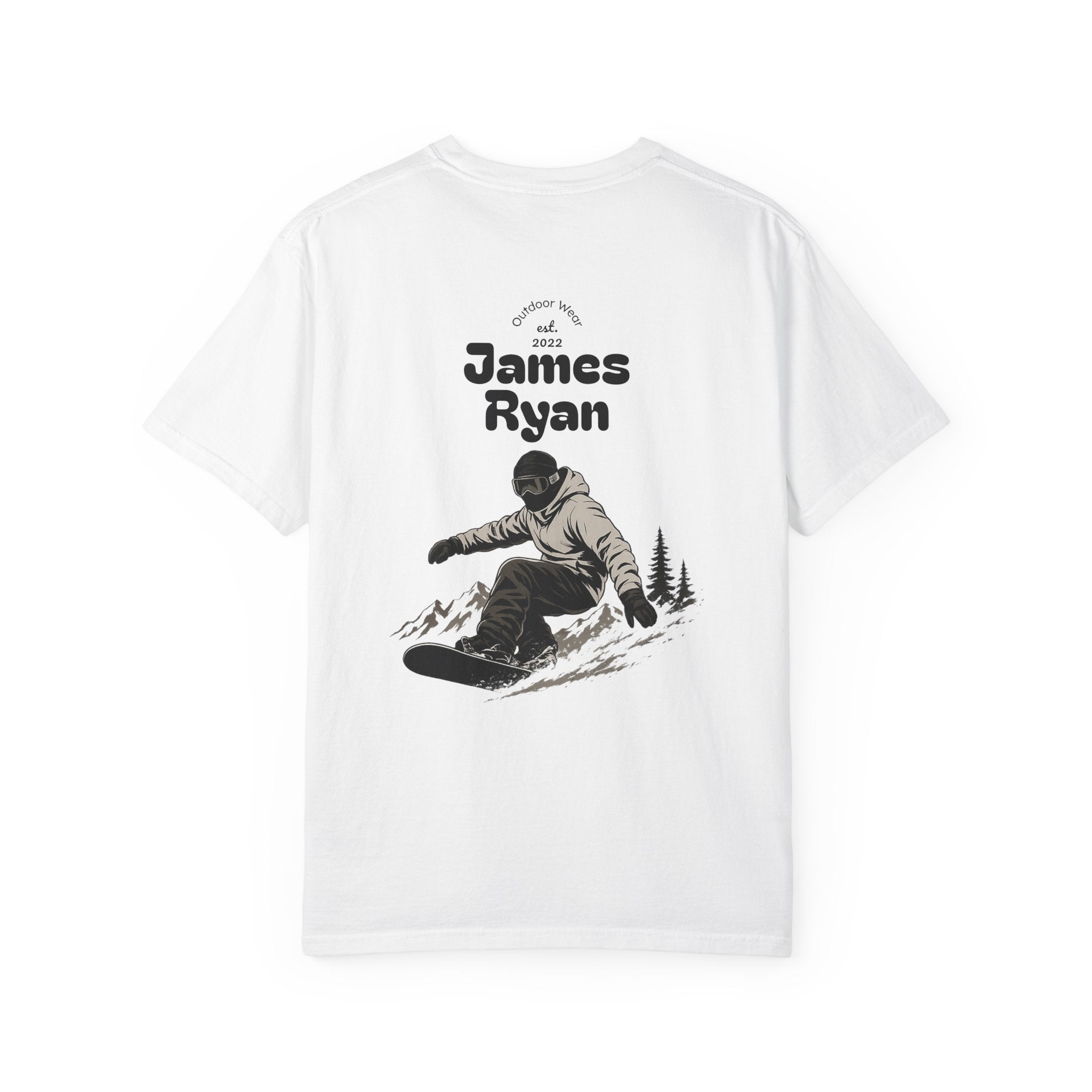 Snowboarder Personalized T-Shirt — 'James Ryan' Back Graphic